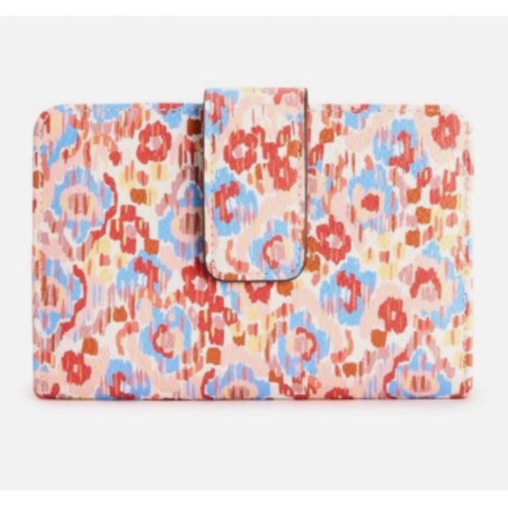 NWT Sonoma | Women’s White/Blue/Rust Ikat Floral Front Snap Flap Wallet Top Zip